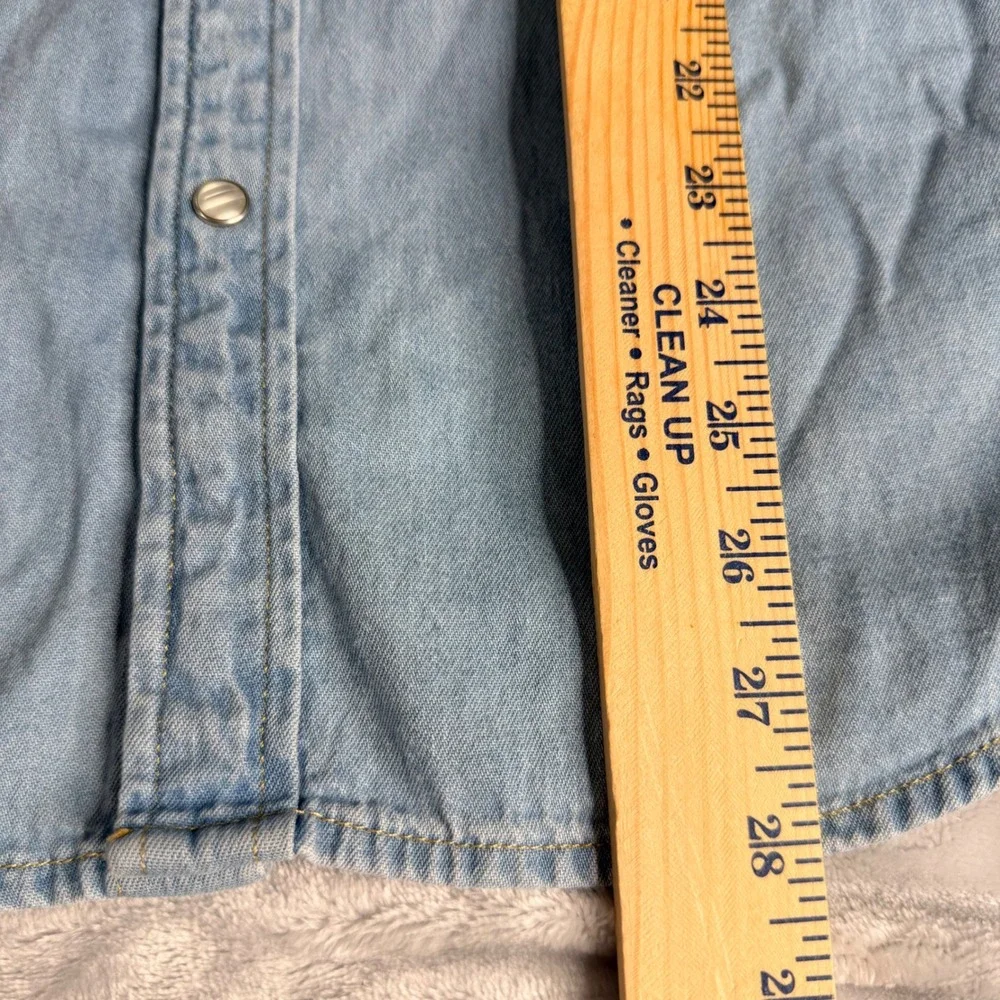 Levis Mens Medium Standard Western Denim Shirt Blue Pearl Snap Long Sleeve